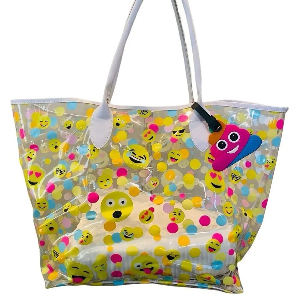 Justice Confetti Emojis Transparent Tote Bag Clear Multicolor Size 12